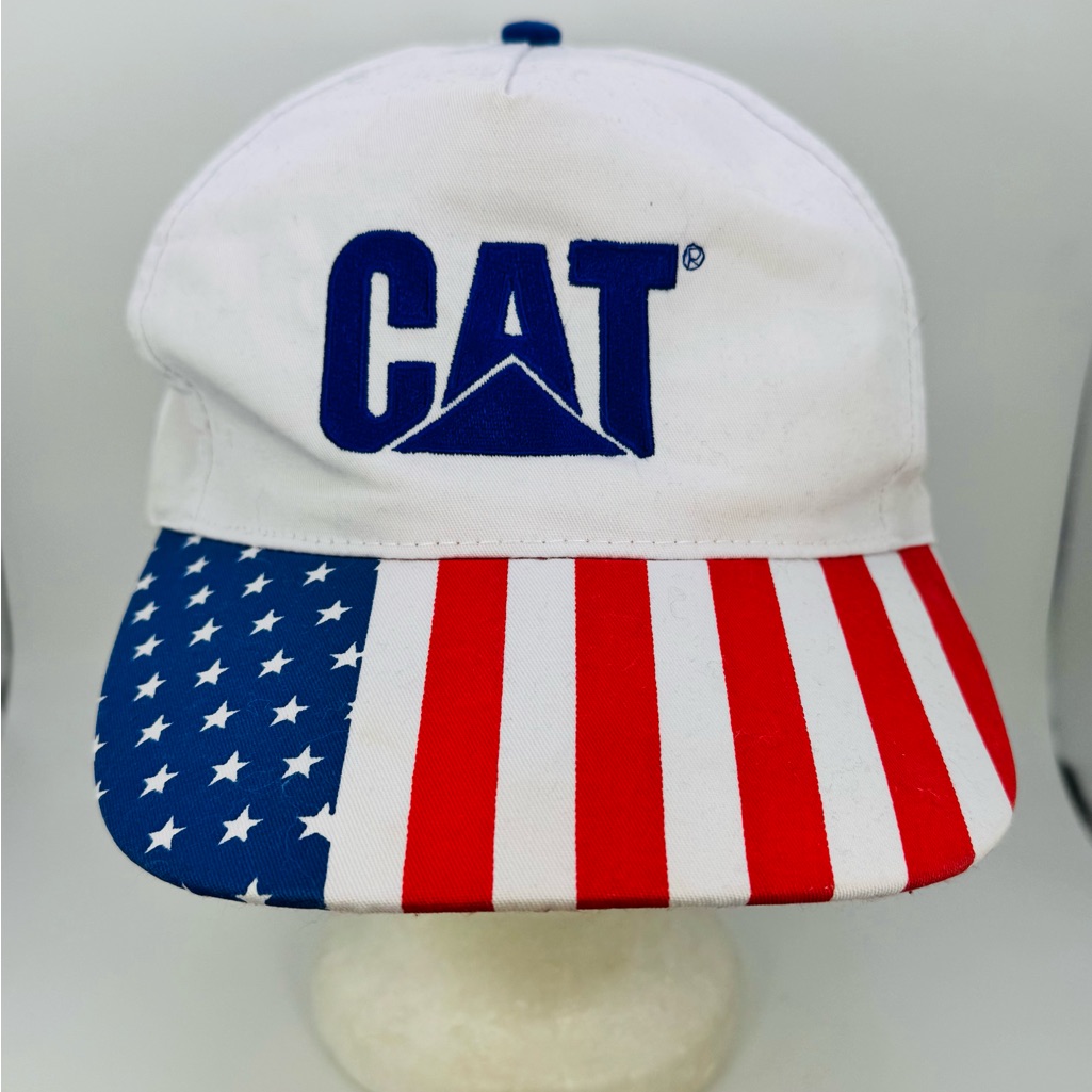 Vintage Cat Caterpillar American Flag Snapback Hat Trucker Nissin Vintage Cat Caterpillar American Flag Snapback Hat Trucker Nissin